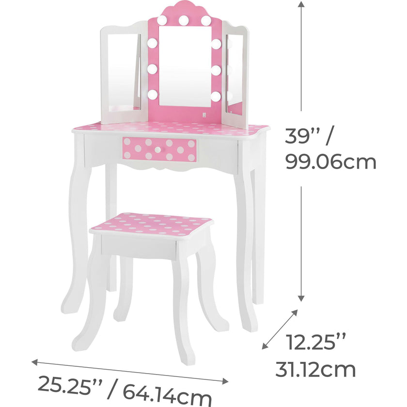 Fantasy Fields Gisele Polka Dot Kids Vanity Table & Stool