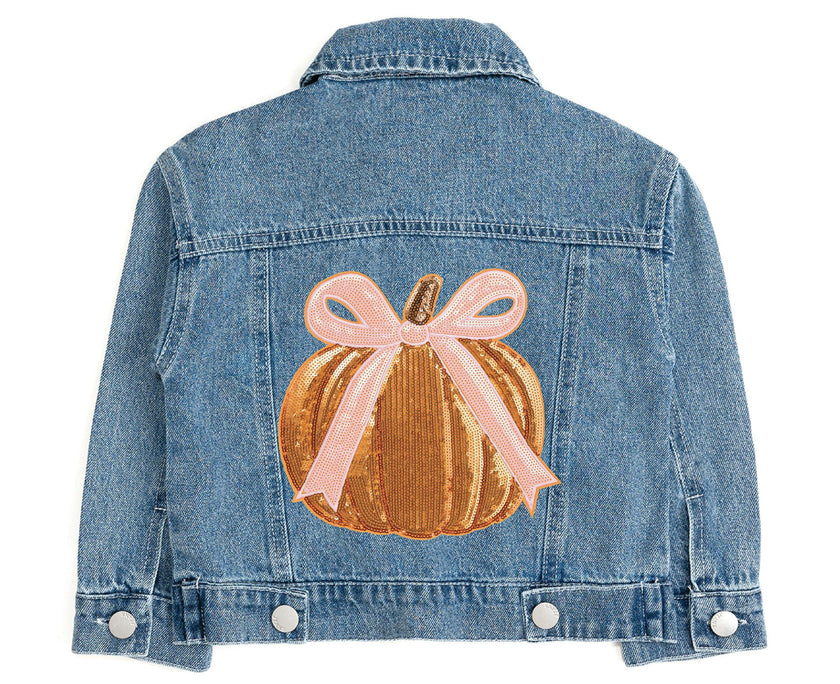 Coquette Pumpkin Sequin Patch Denim Jacket
