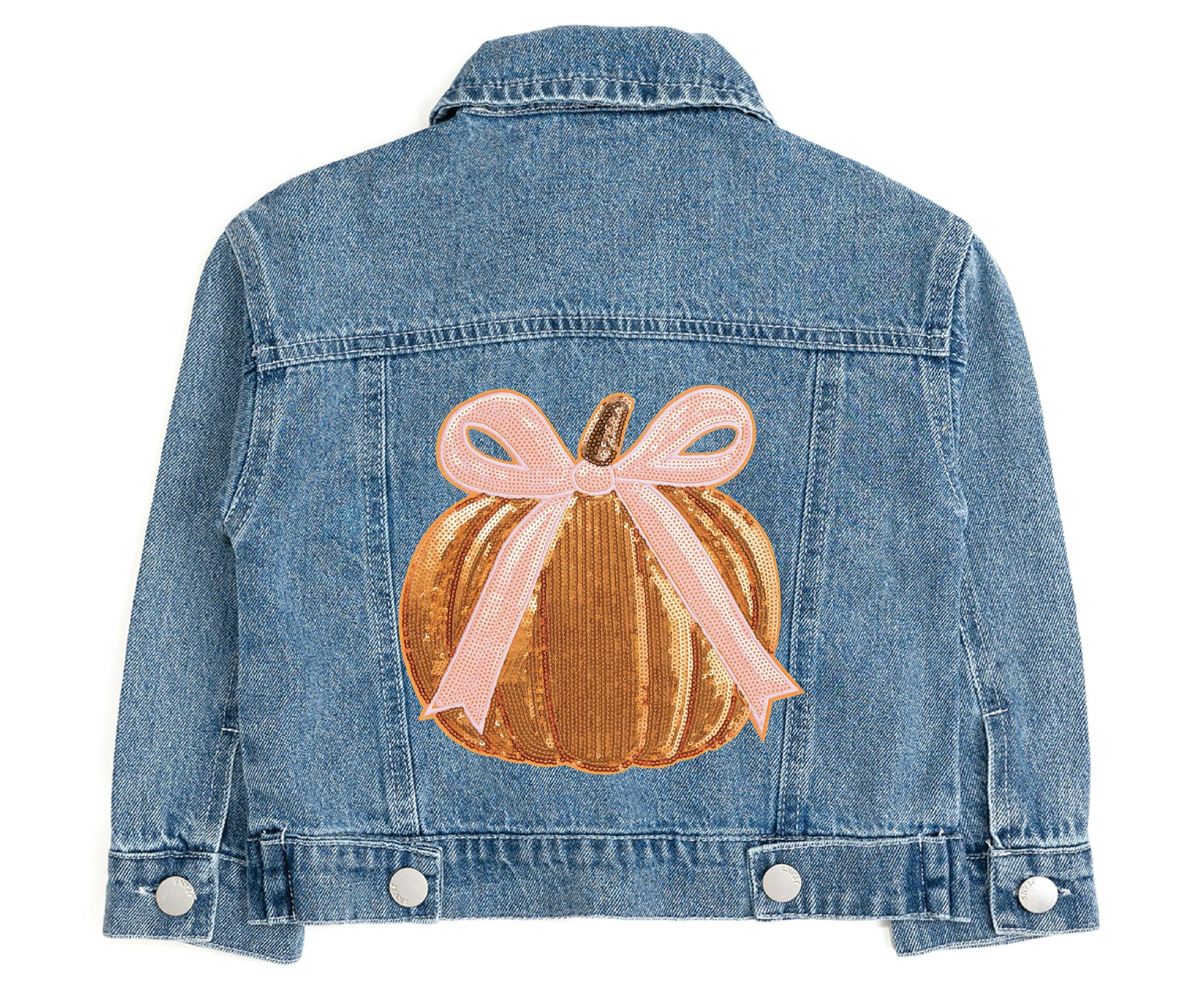 Coquette Pumpkin Sequin Patch Denim Jacket