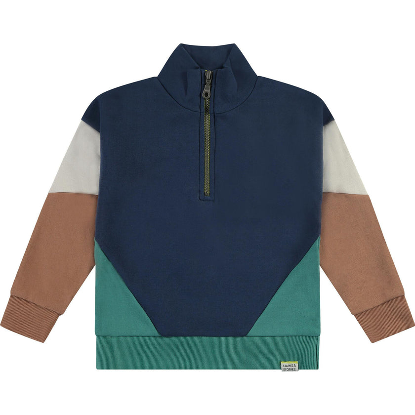 Color-Block Mock Collar Quarter Zip Pullover Sweatshirt