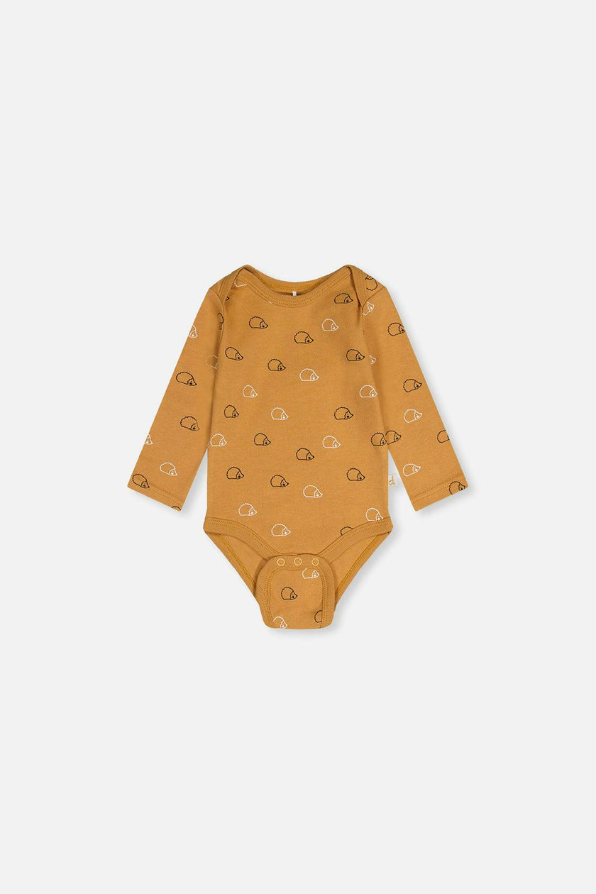 Organic Cotton Onesie Brown Printed Hedgehogs