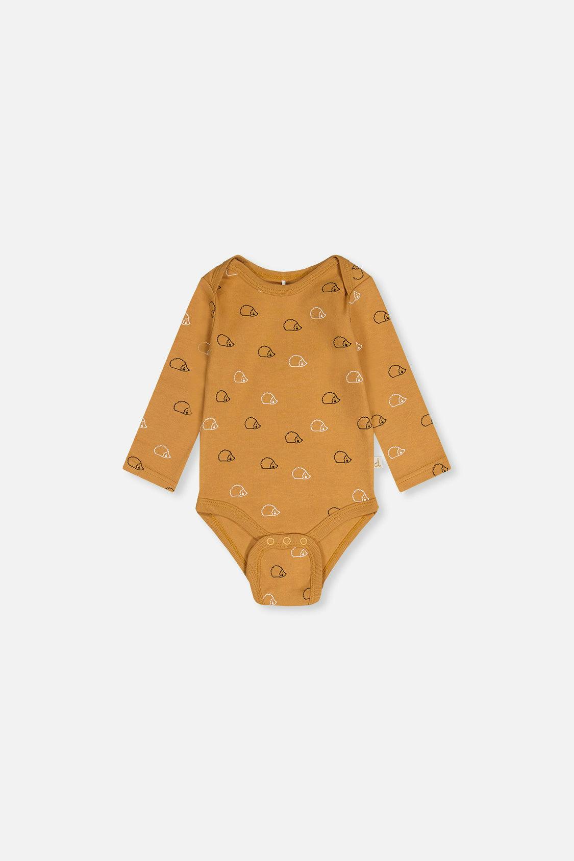 Organic Cotton Onesie Brown Printed Hedgehogs