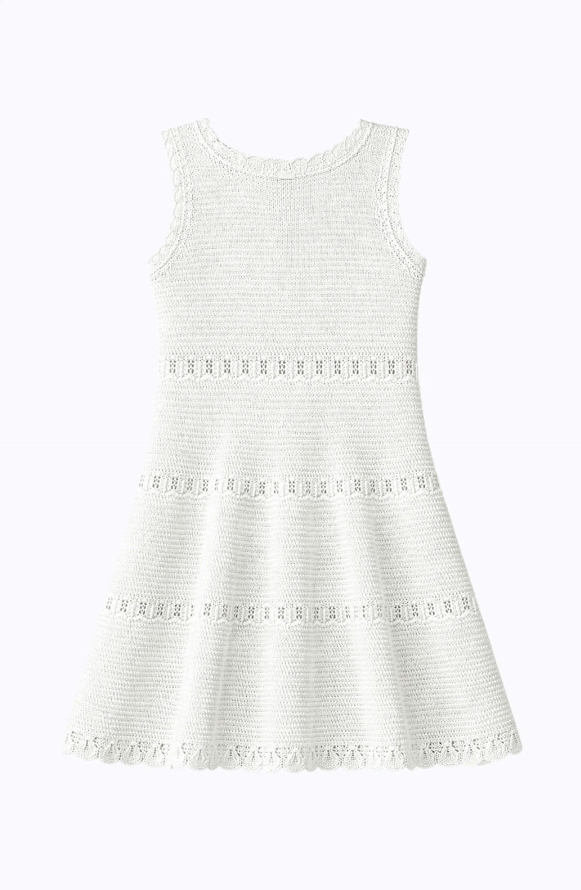 Cali Crochet Flare Summer Beach Dress - White