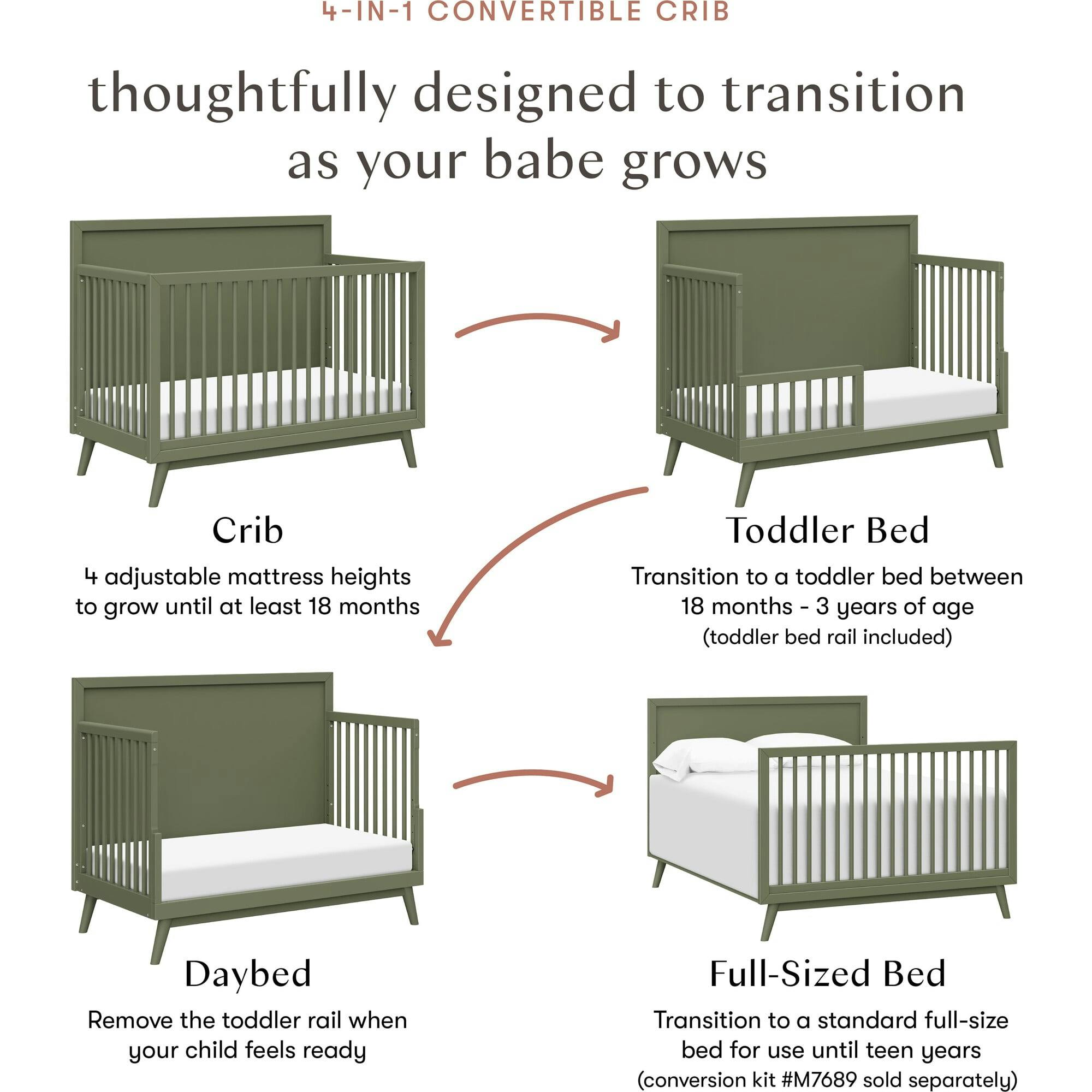 Palma 4-In-1 Convertible Crib With Toddler Bed Conversion Kit