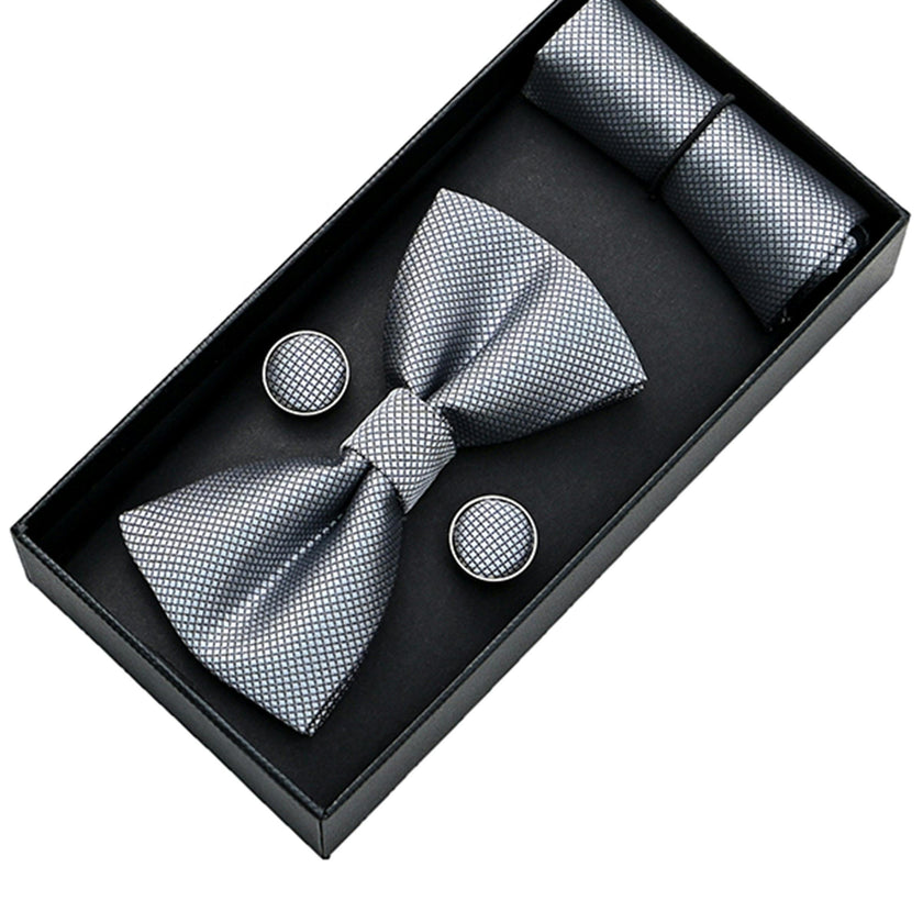 Silver Crosshatch Bowtie set