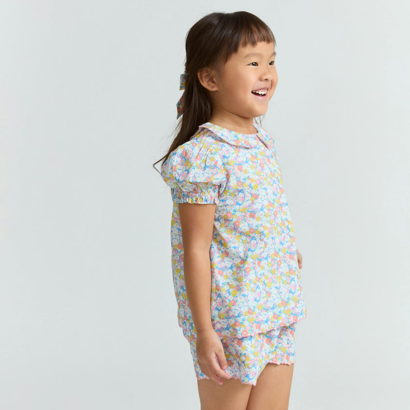 girls jasmine blossom puff sleeve top and short set