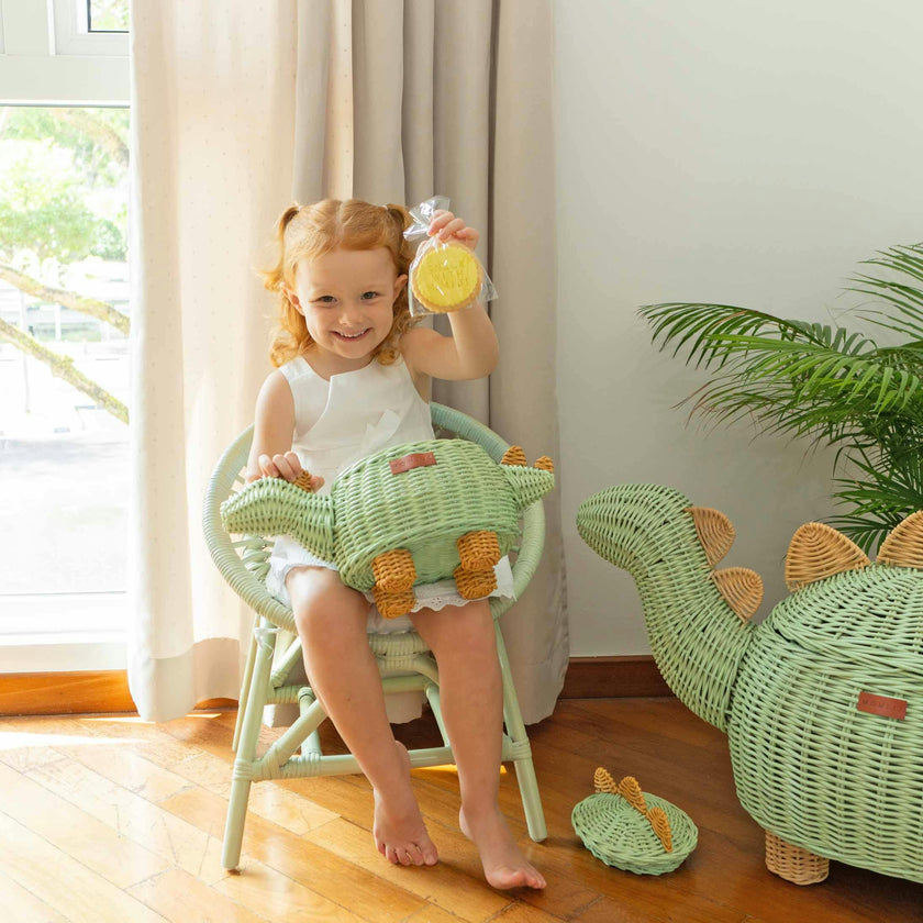 Handcrafted - Dinosaur Storage Basket Mint Green (Small) - Rattan Wicker