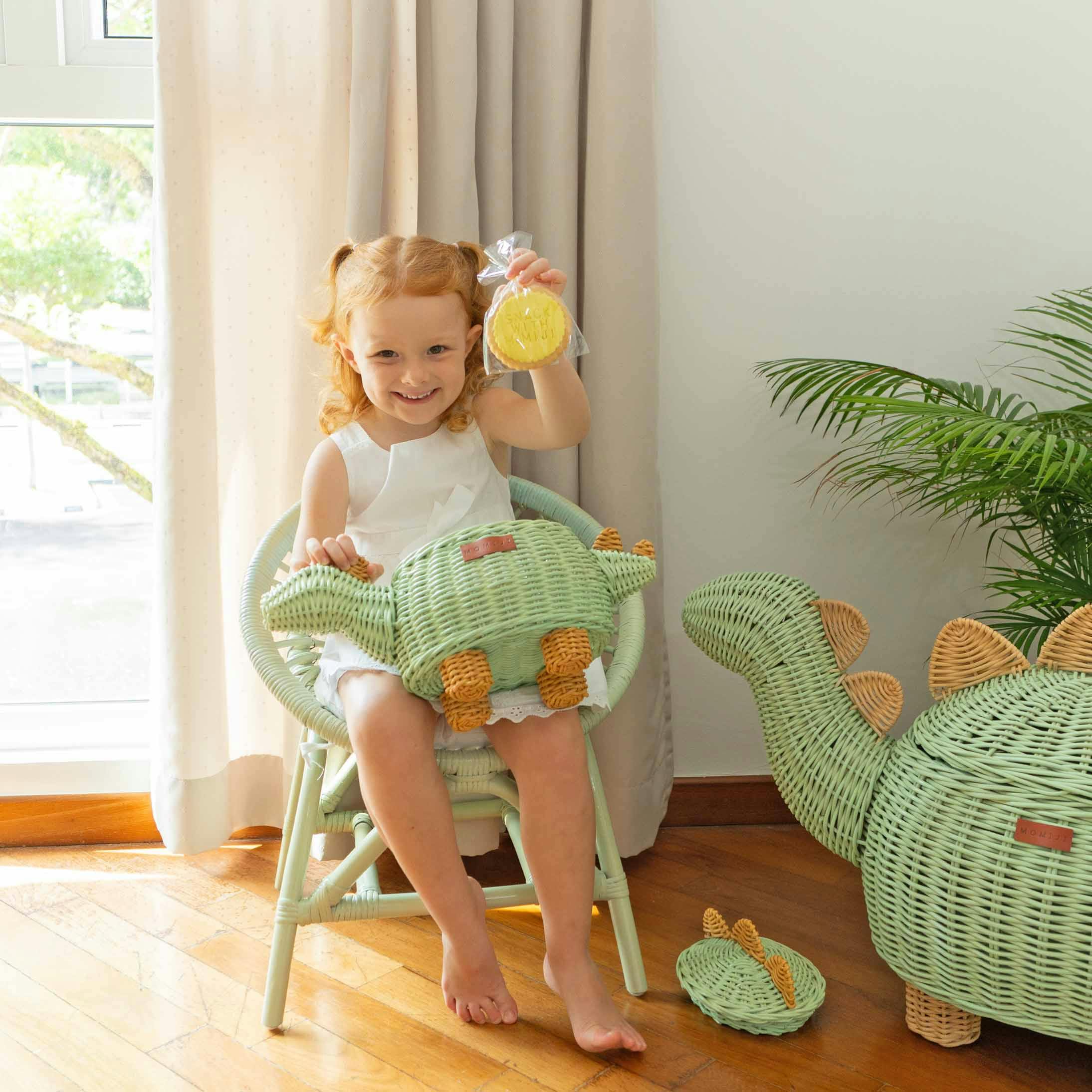 Dinosaur Handcrafted Rattan Storage Basket Mint Green - Small Wicker