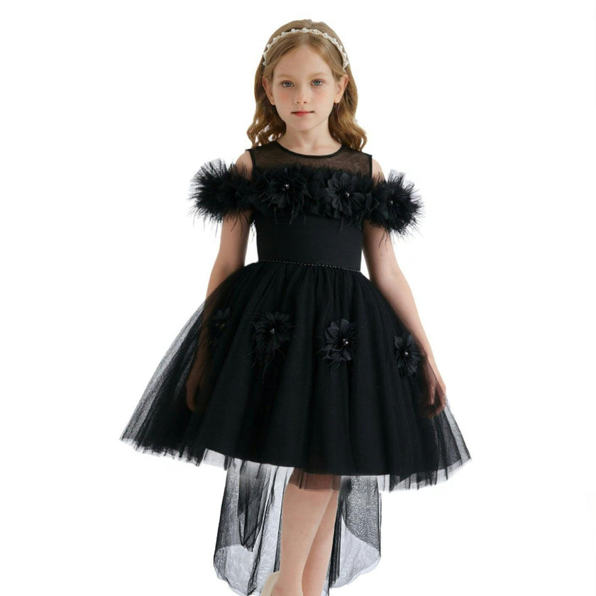 Black Feather Bow Dress