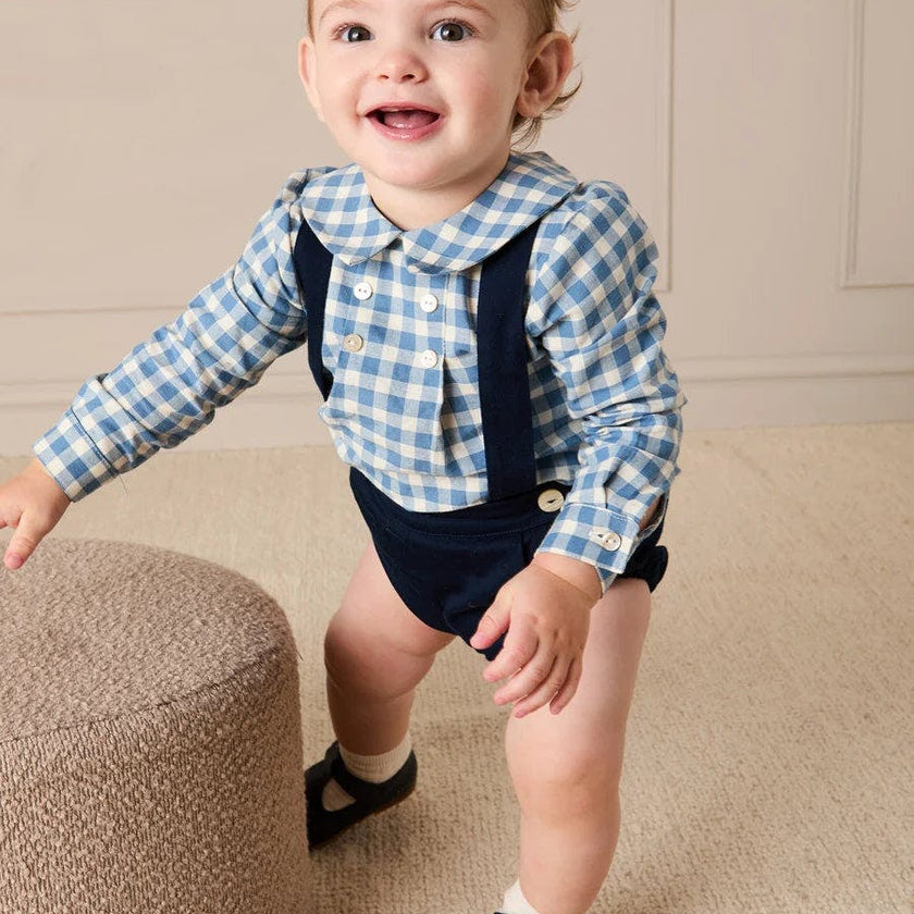 Darby Gingham Button Detail Long Sleeve Shirt in Blue (3mths-4yrs)