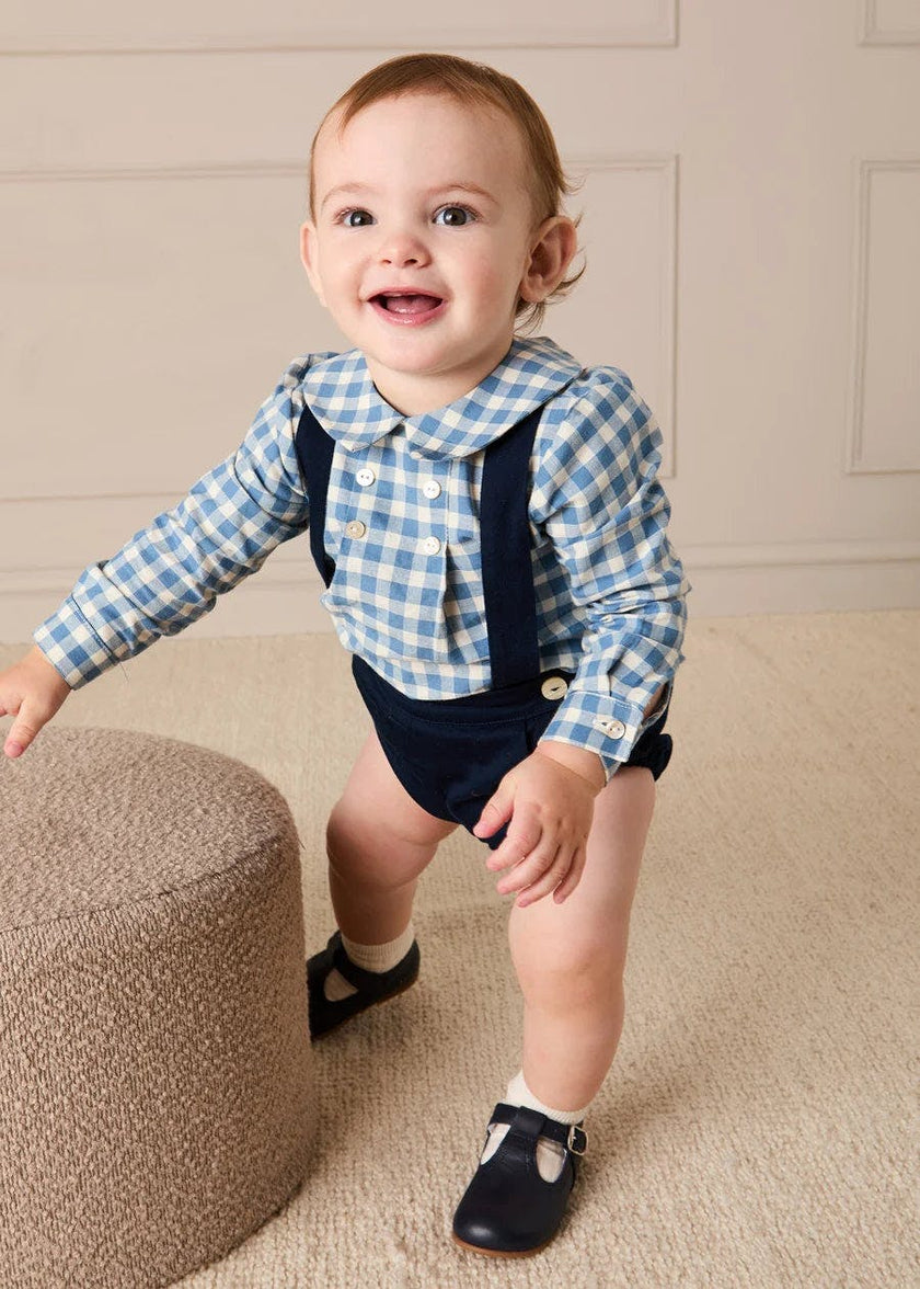 Darby Gingham Button Detail Long Sleeve Shirt in Blue (3mths-4yrs)