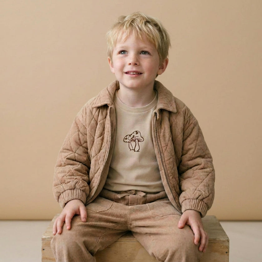 Organic Quilted Bomber Corduroy Jacket - Taupe
