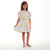 Kids White Rib Knit Dress w/ Ruffle Sleeves
