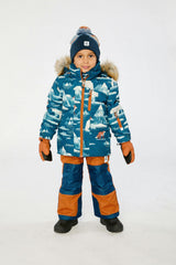 Two Piece Play Snowsuit Blue Bear Print With Rust Pants
