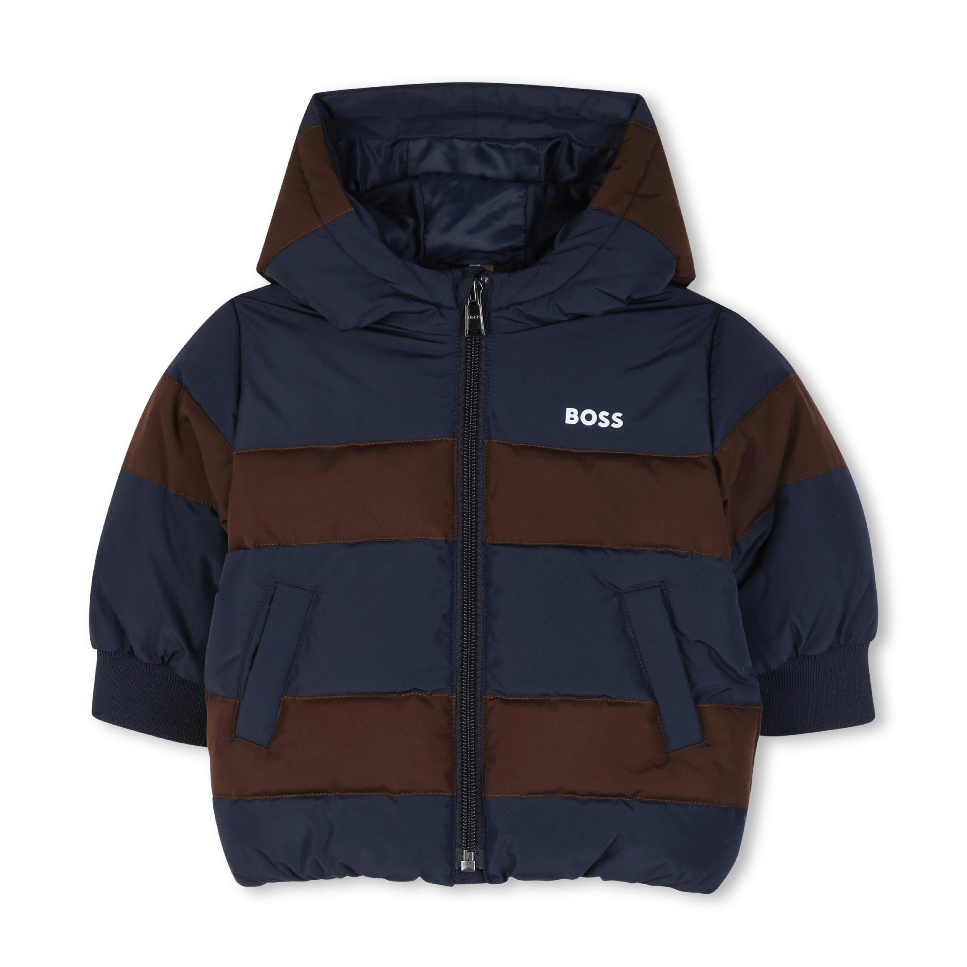 Navy Striped Padded Hooded Jacket
