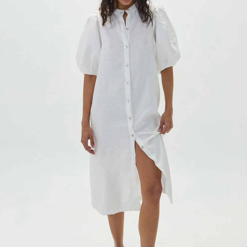 Bubble Linen Dress - Off White