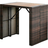 5 Piece Outdoor Bar Height Dining Set With Slat Acacia Wood Tabletop And Woven Weather Resistant Rattan With 4 Bar Stool Chairs And Cushions