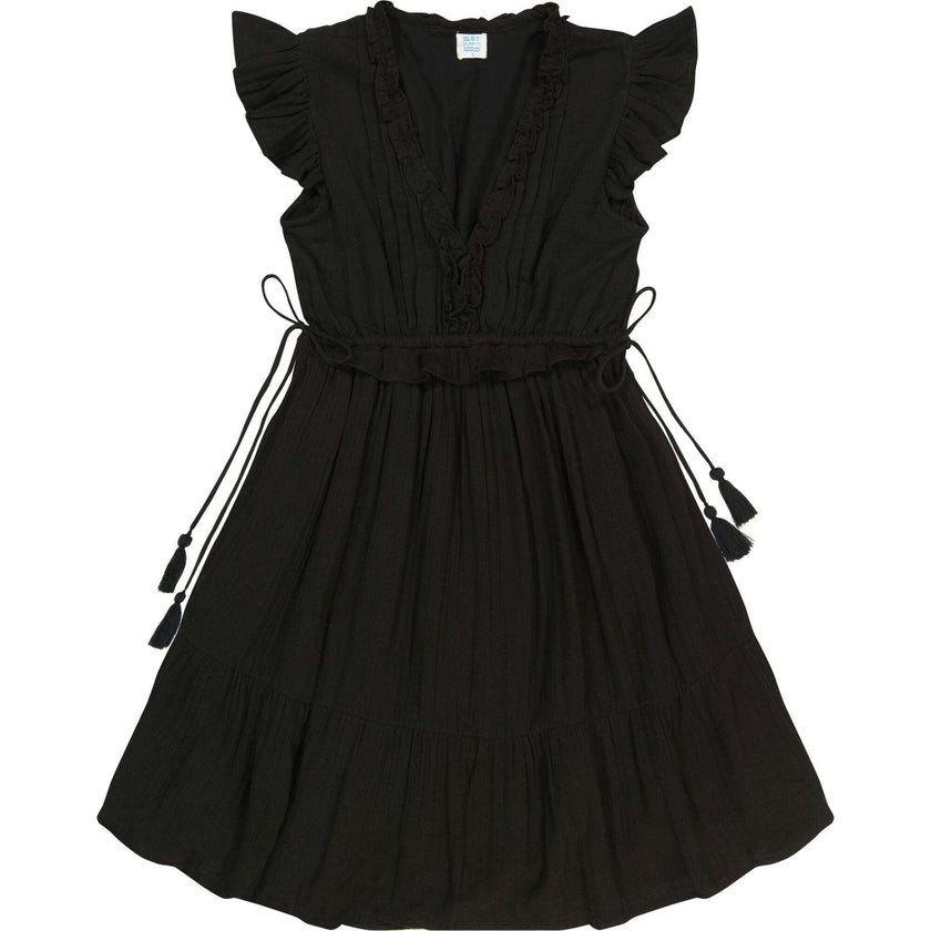 Women's Coralie Cotton Mini V-Neck Ruffle Sleeve Dress, Black