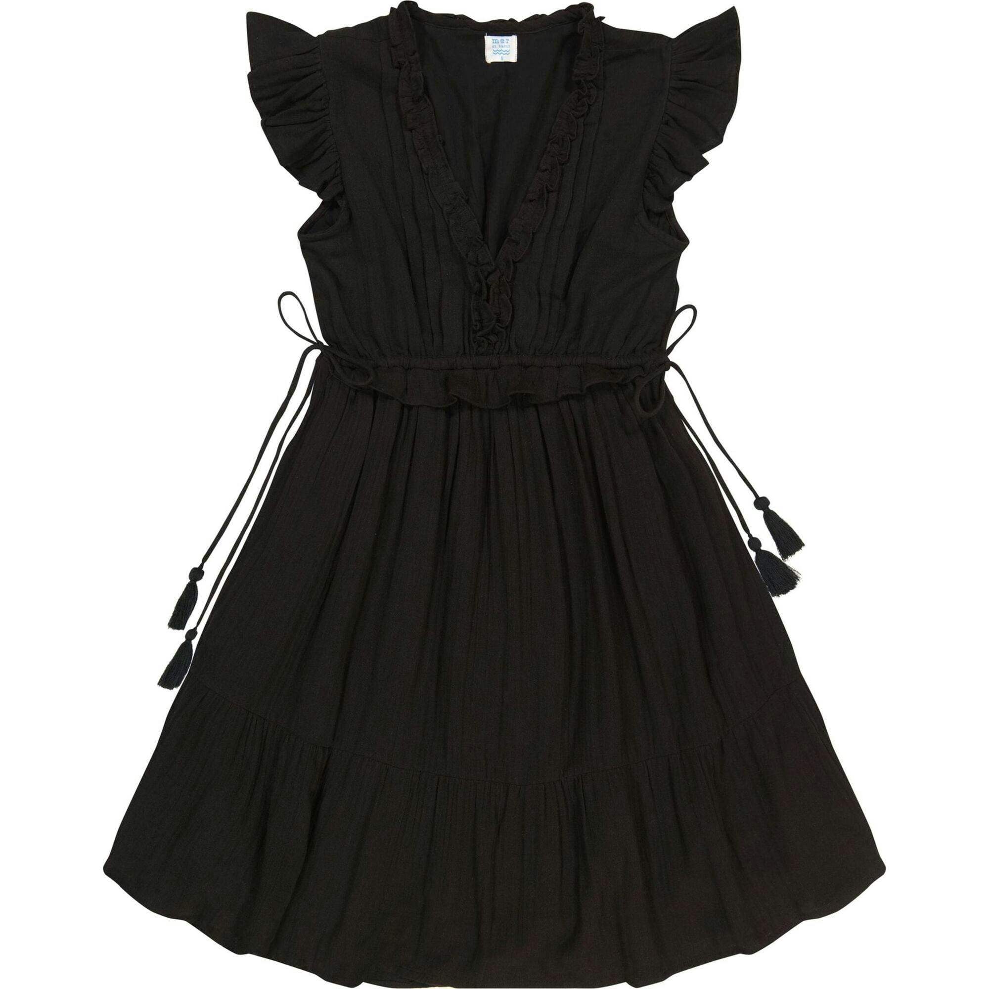 Women's Coralie Cotton Mini V-Neck Ruffle Sleeve Dress, Black