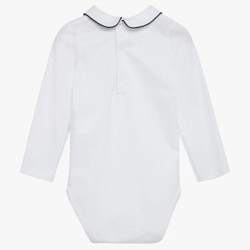 Baby Long-Sleeved Milo Bodysuit in White/Navy
