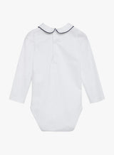 Baby Long-Sleeved Milo Bodysuit in White/Navy