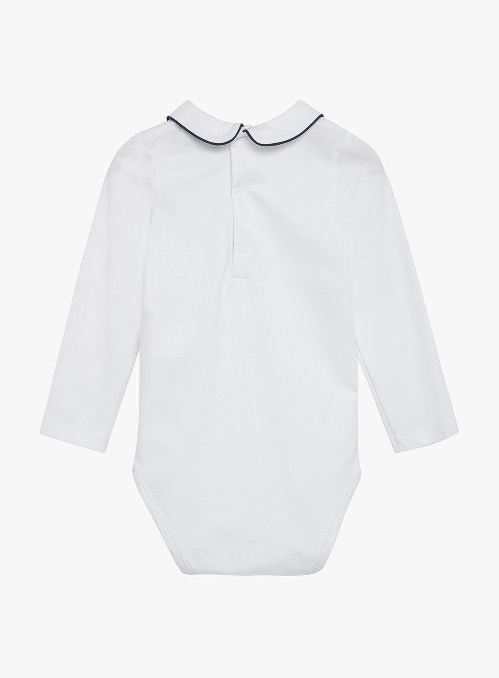 Baby Long-Sleeved Milo Bodysuit in White/Navy