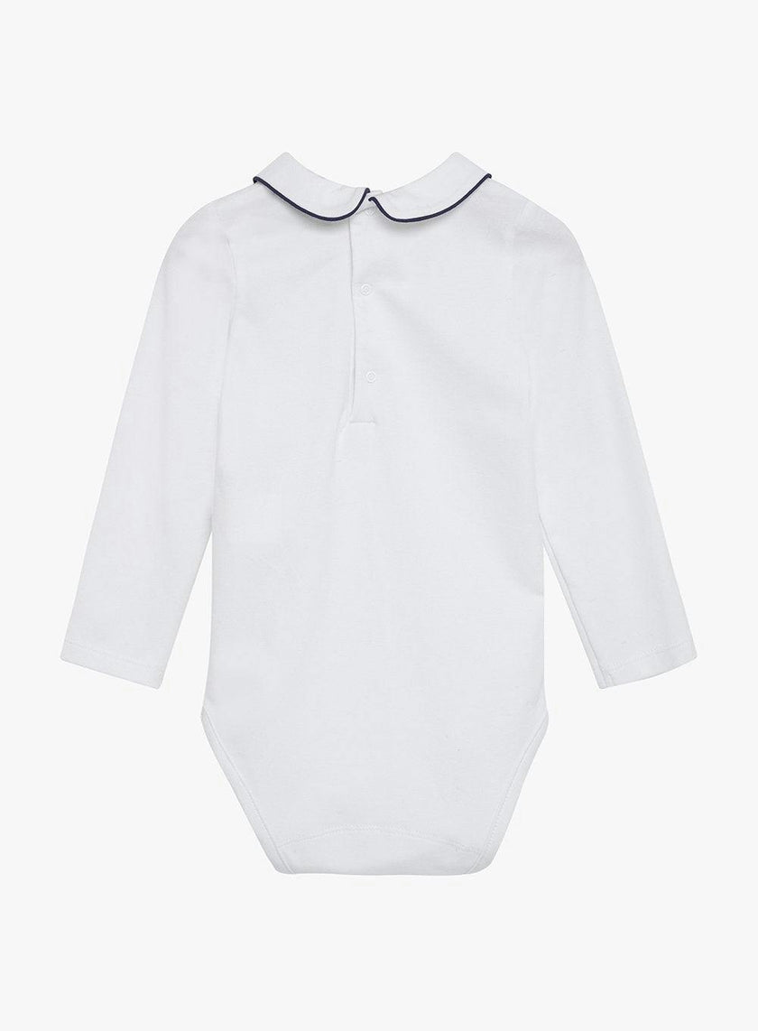 Baby Long-Sleeved Milo Bodysuit in White/Navy