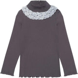 Ribbed Mock Neck with Lace Collar in Midnight Slate