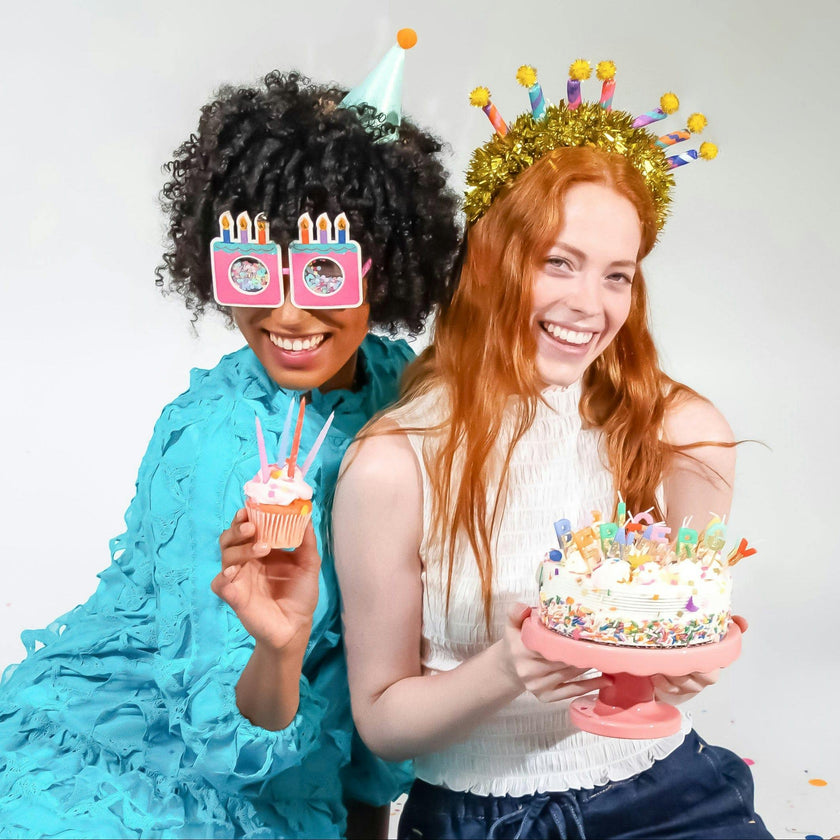 Packed Party Confetti Birthday Cake Novelty Glasses – Glitter Cake-Shaped Frames with Confetti-Filled Shaker Lenses and Jewel Candle Details, One Size