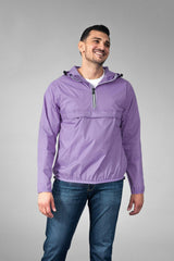Light purple quarter zip packable rain jacket and windbreaker