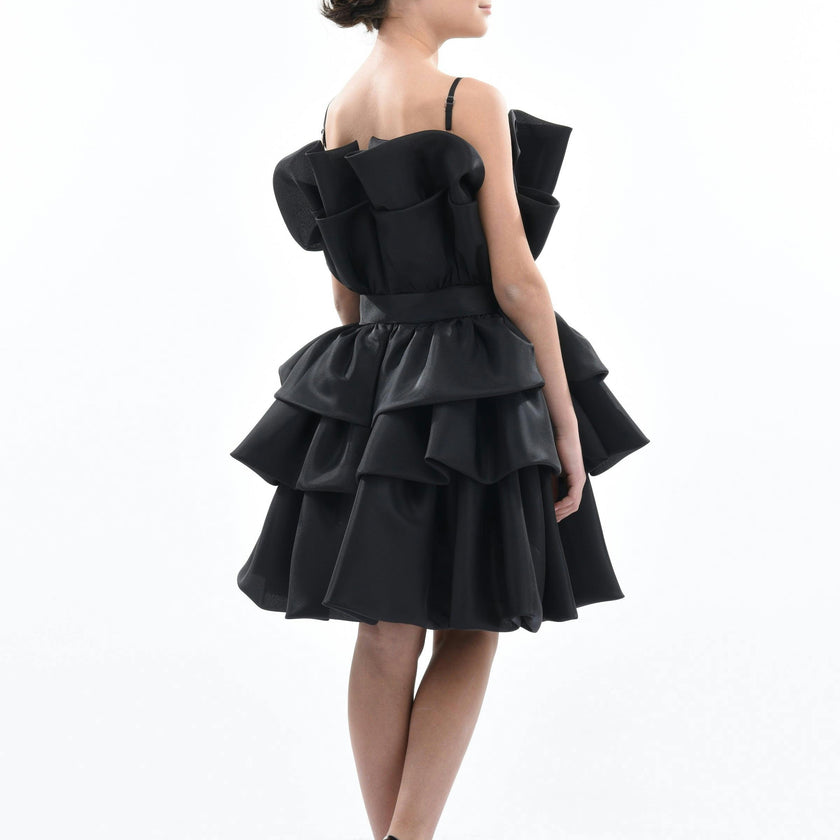 Black Noella Ruffle Bow Dress