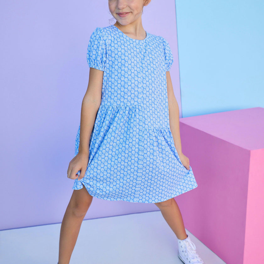 Phillipa Dress - Periwinkle Block Print