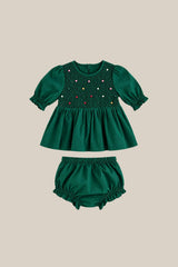 Baby Christmas Tree Dress Set in Emerald