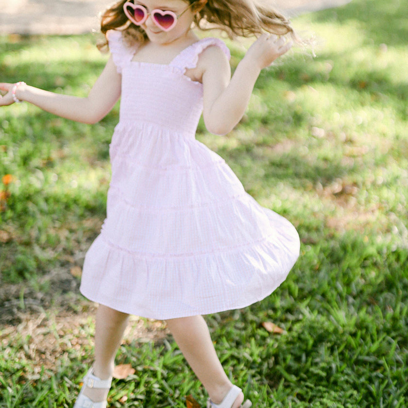 Seersucker Bow Headband in Pink/White