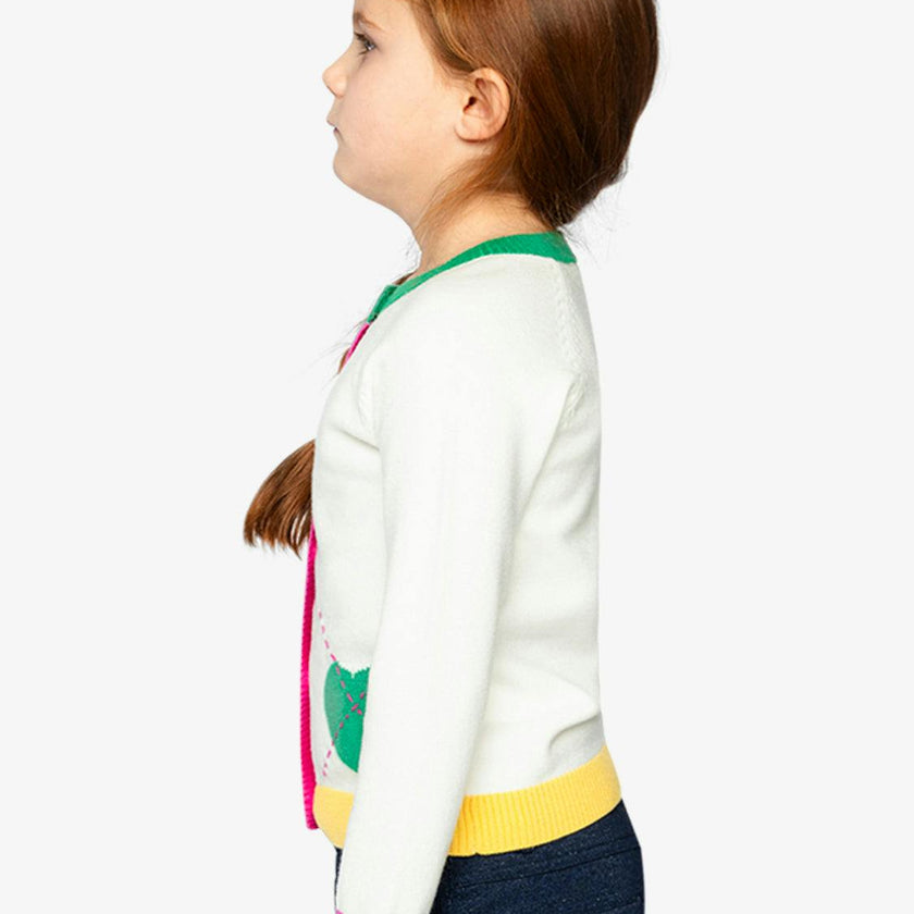 Knitted Cardigan Off-White, Green and Pink