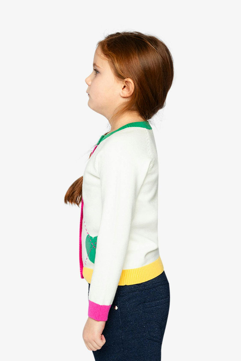 Knitted Cardigan Off-White, Green and Pink