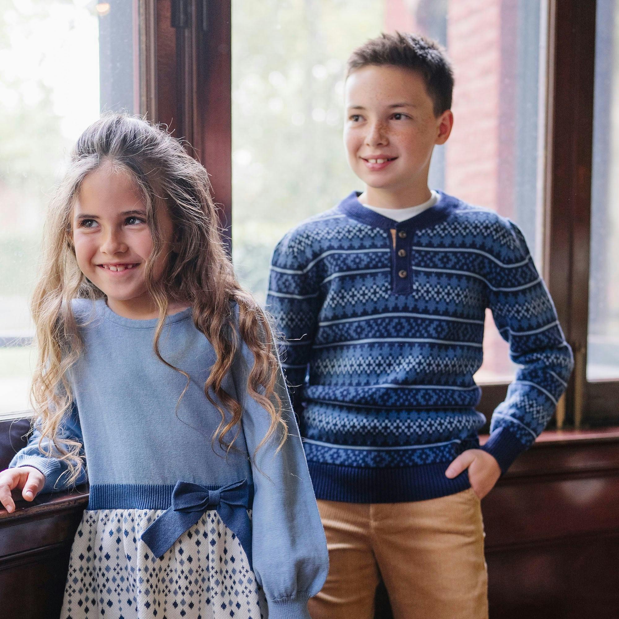 Organic Sweater Henley with Elbow Patches