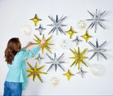 Packed Party Sparkle and Shine Gold Silver Confetti Mylar Balloon Set 21ct - Spark-Shaped and Confetti-Filled Balloons with Glue Dots and Strings Included