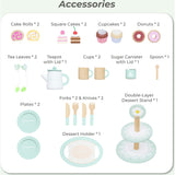 Afternoon Sip Wood Dessert Cart with 21 Pieces & Rotatable Wheels