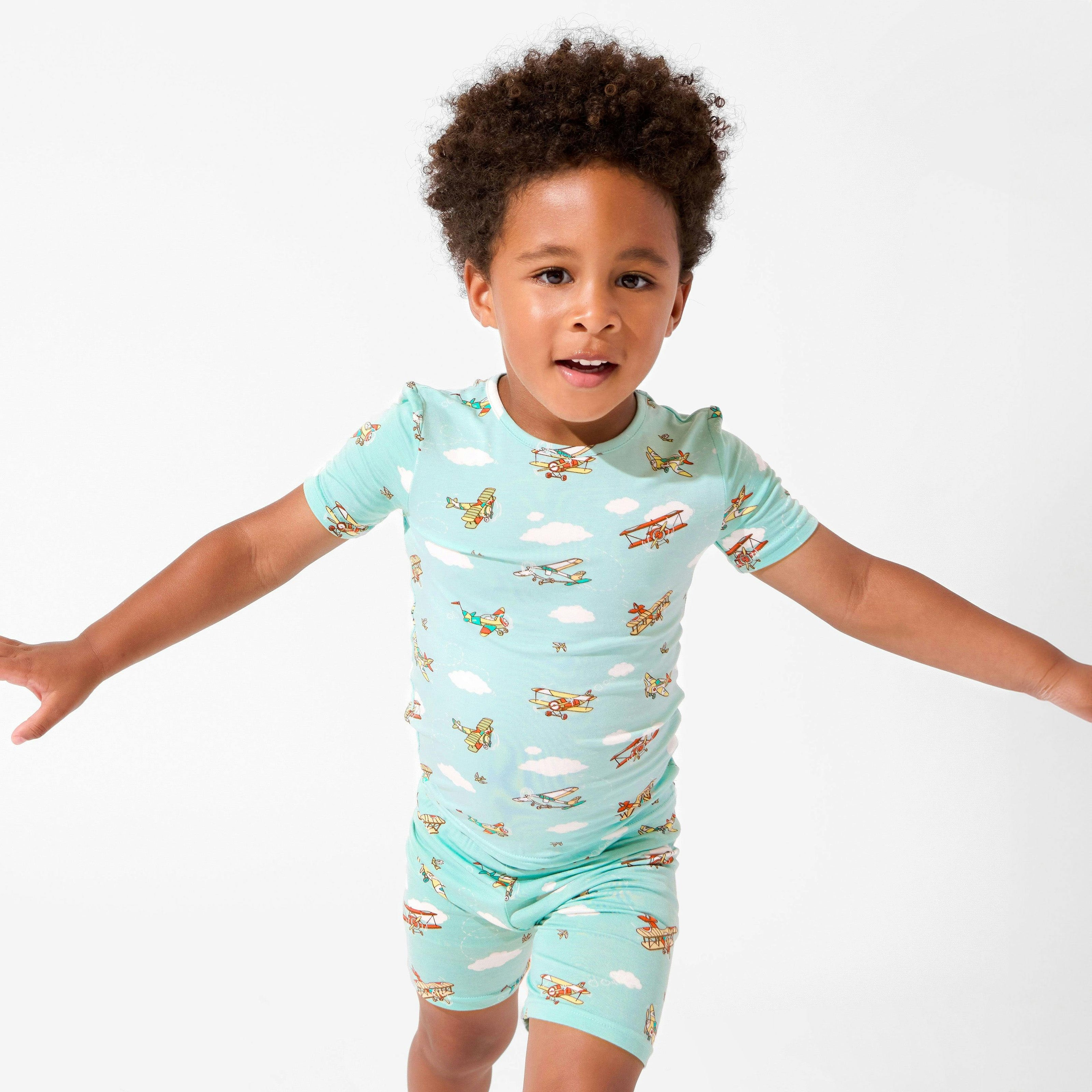 Vintage Airplanes Bamboo Kids Pajama Short Set