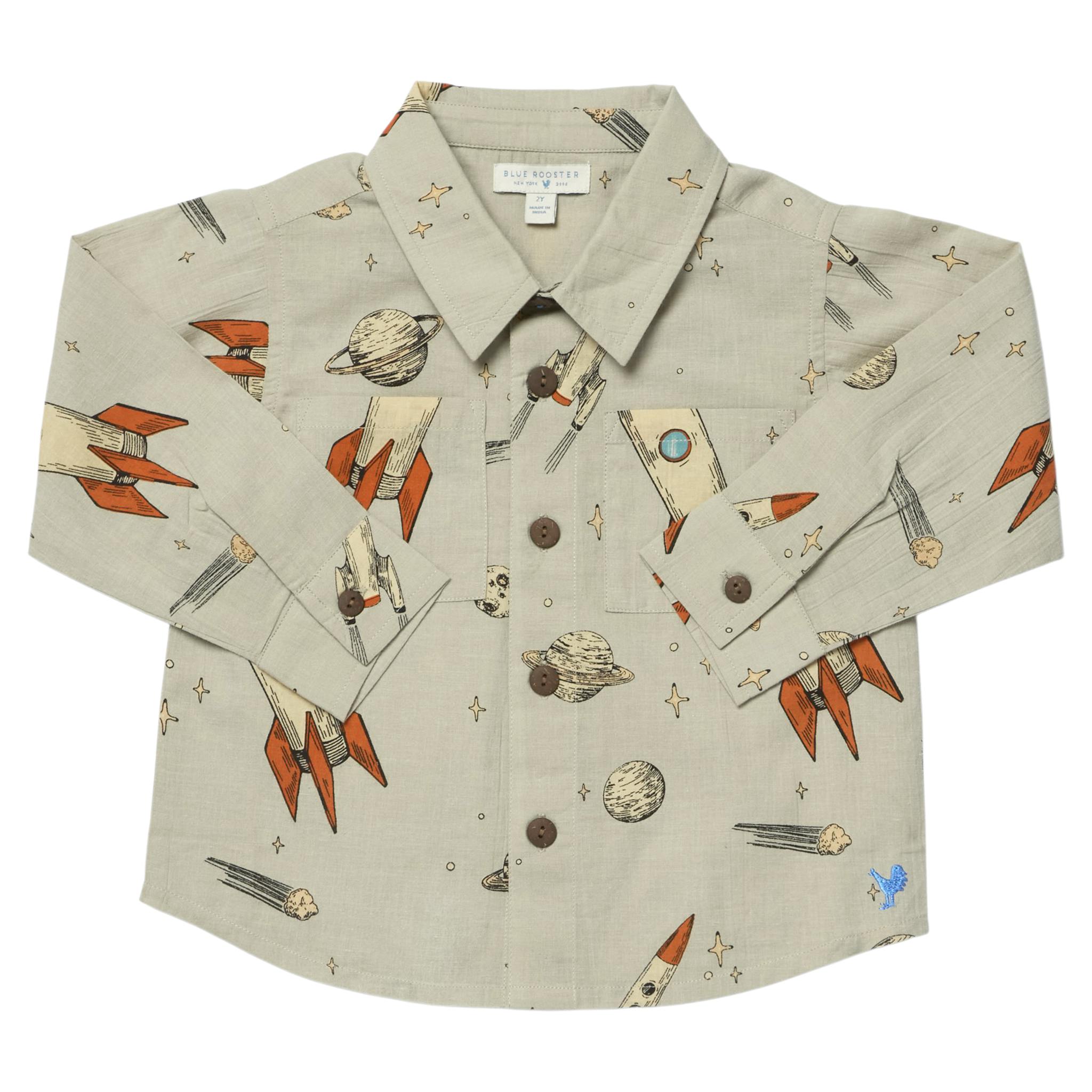Boys Long Sleeve Jack Shirt - Space Rocket