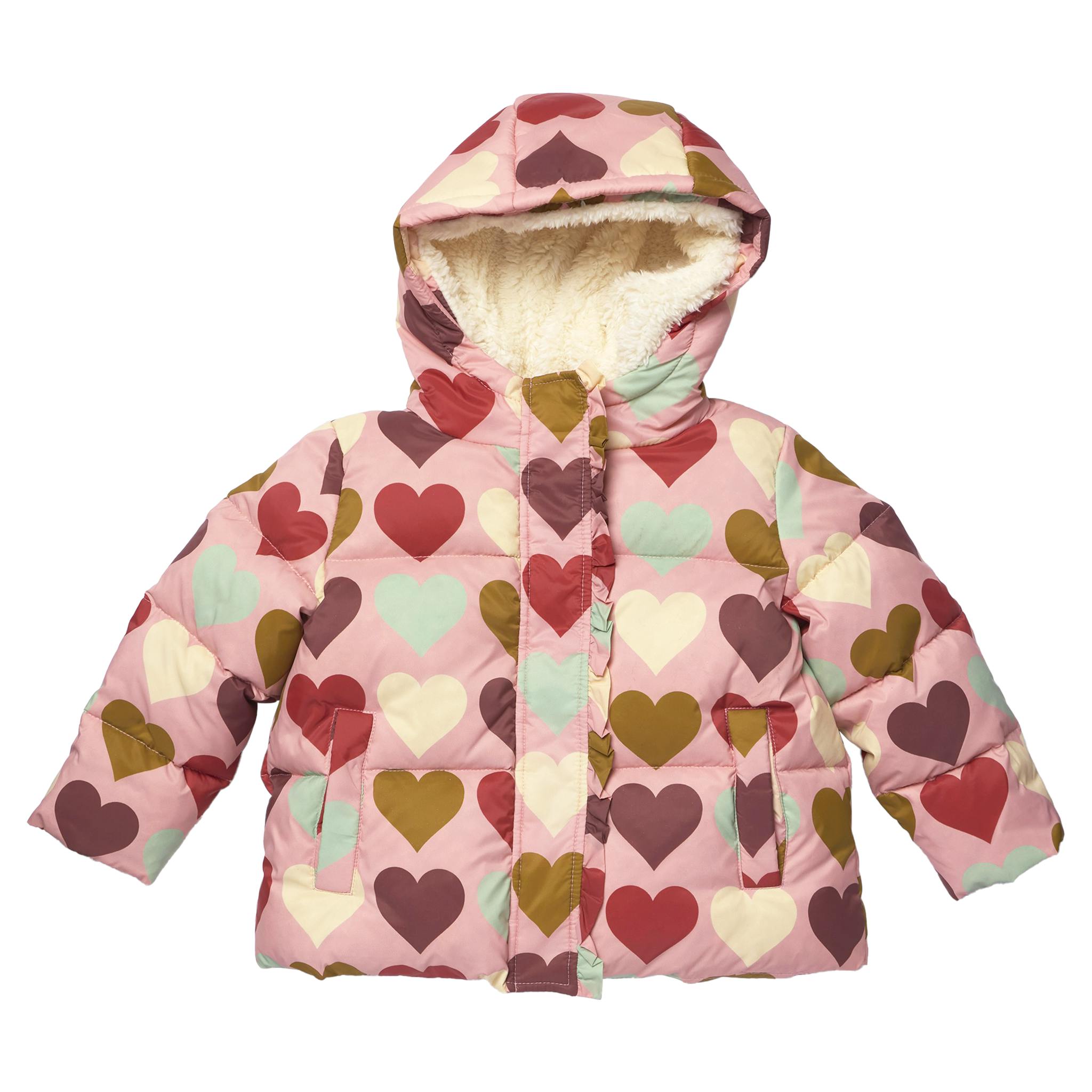 Girls Ruffle Pete Puffer - Multi Harvest Hearts