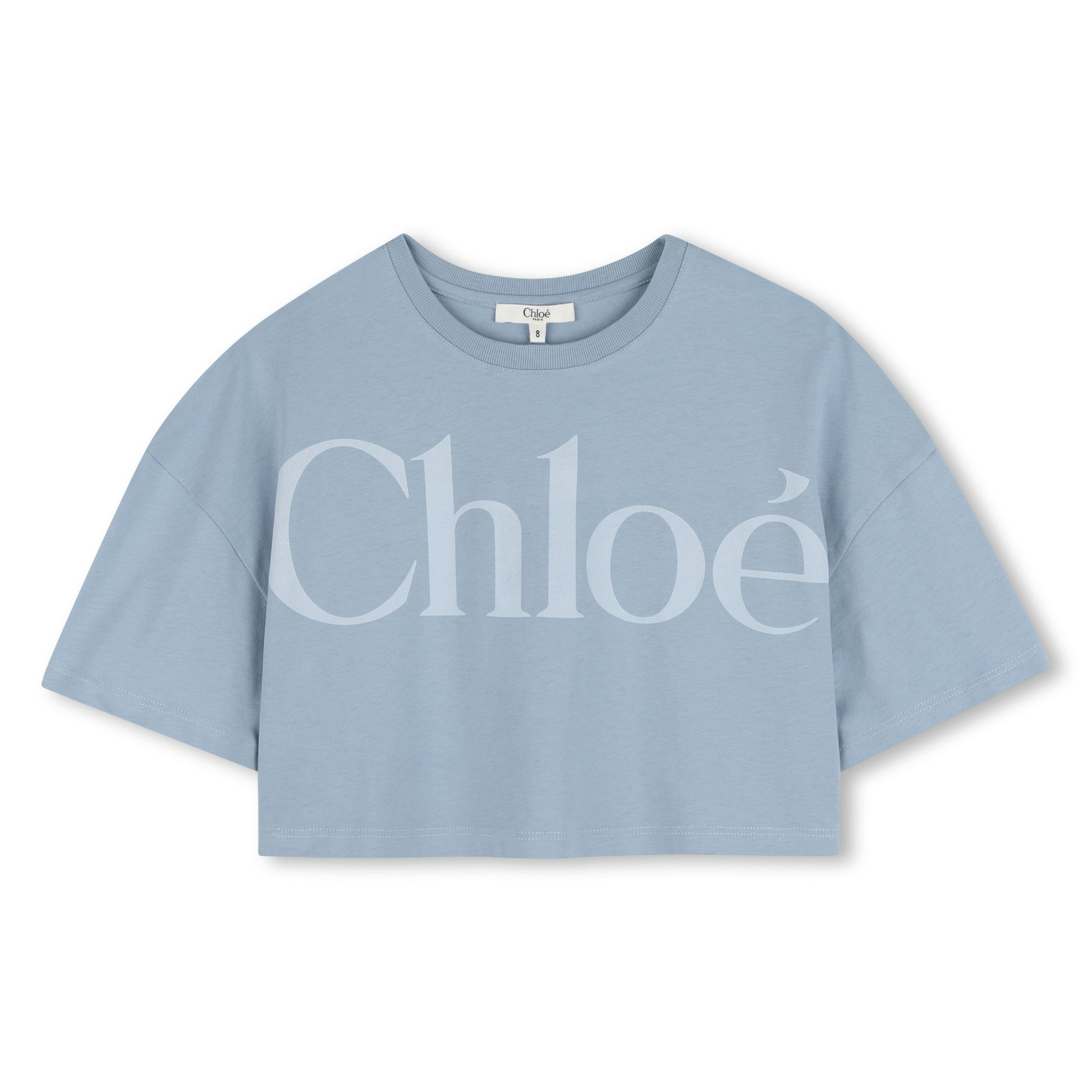 Blue Chloé Cropped Logo T-Shirt