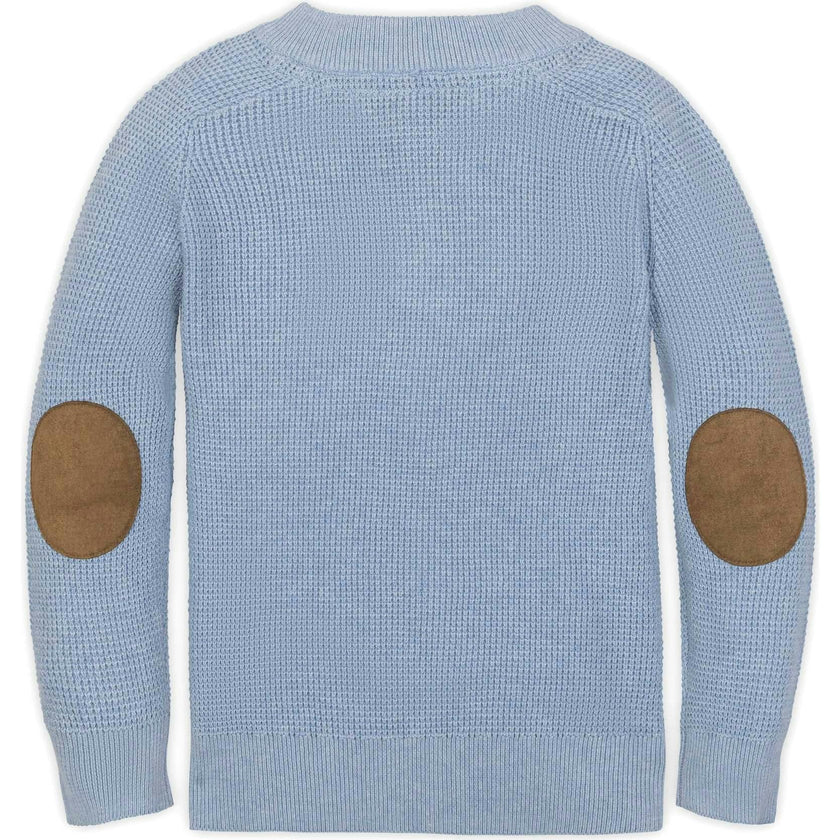 Organic Long Sleeve Henley Pullover Sweater with Elbow Patches
