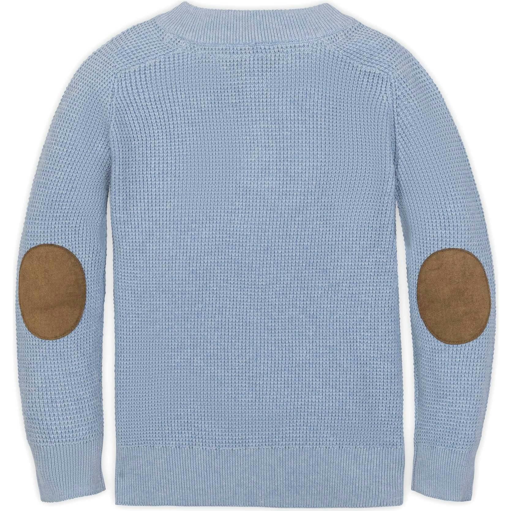 Organic Long Sleeve Henley Pullover Sweater with Elbow Patches