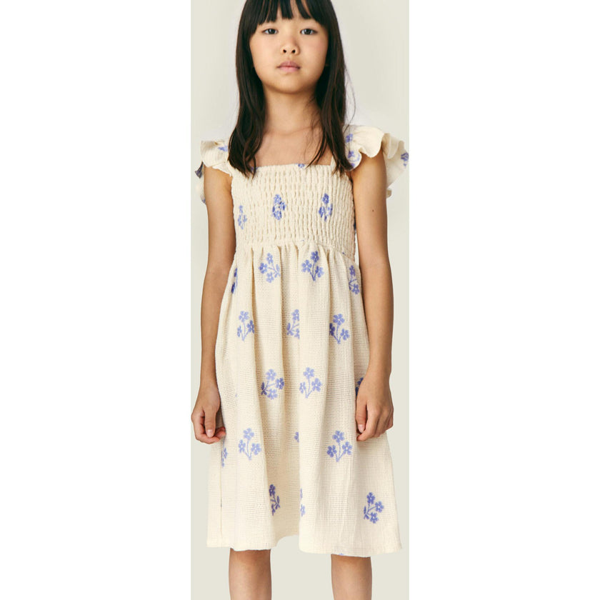 Mipounet SS26 Sandrine Smocked, Dress Ecru Blue