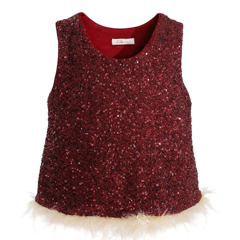 Red Sequin Feather-Trim Set