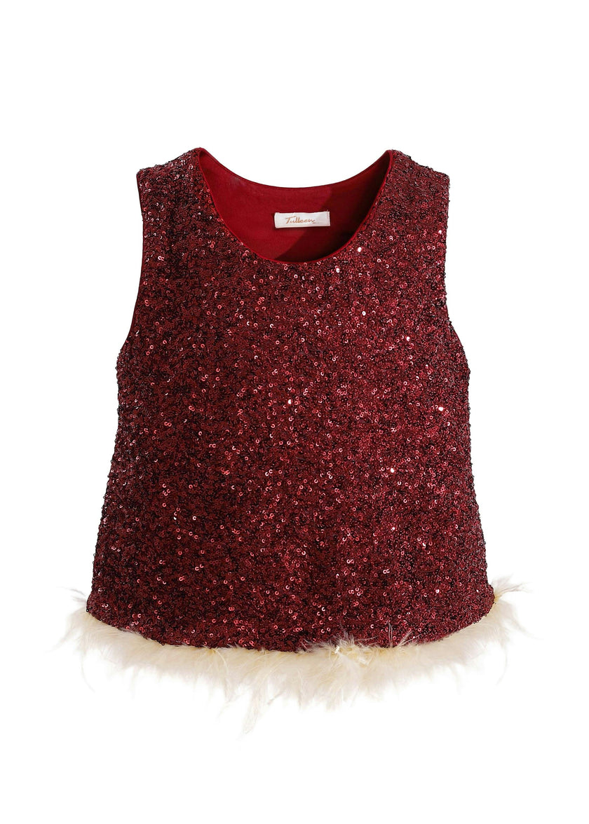 Red Sequin Feather-Trim Set