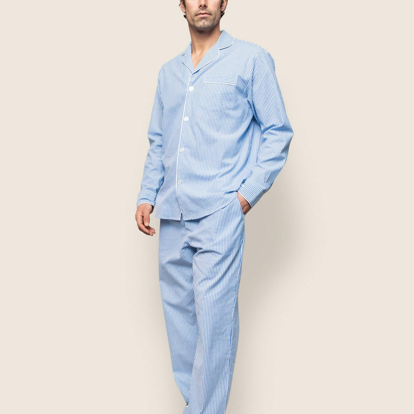 Men's Twill Pajama Set in French Blue Heritage Stripe