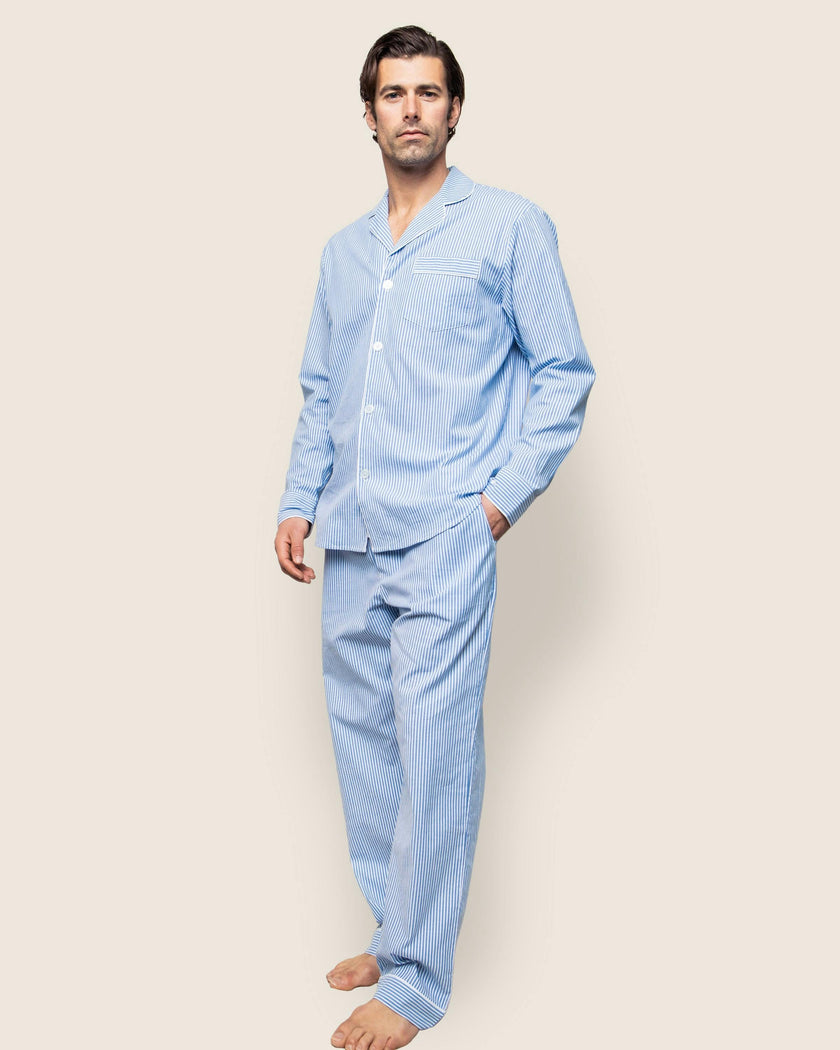 Men's Twill Pajama Set in French Blue Heritage Stripe